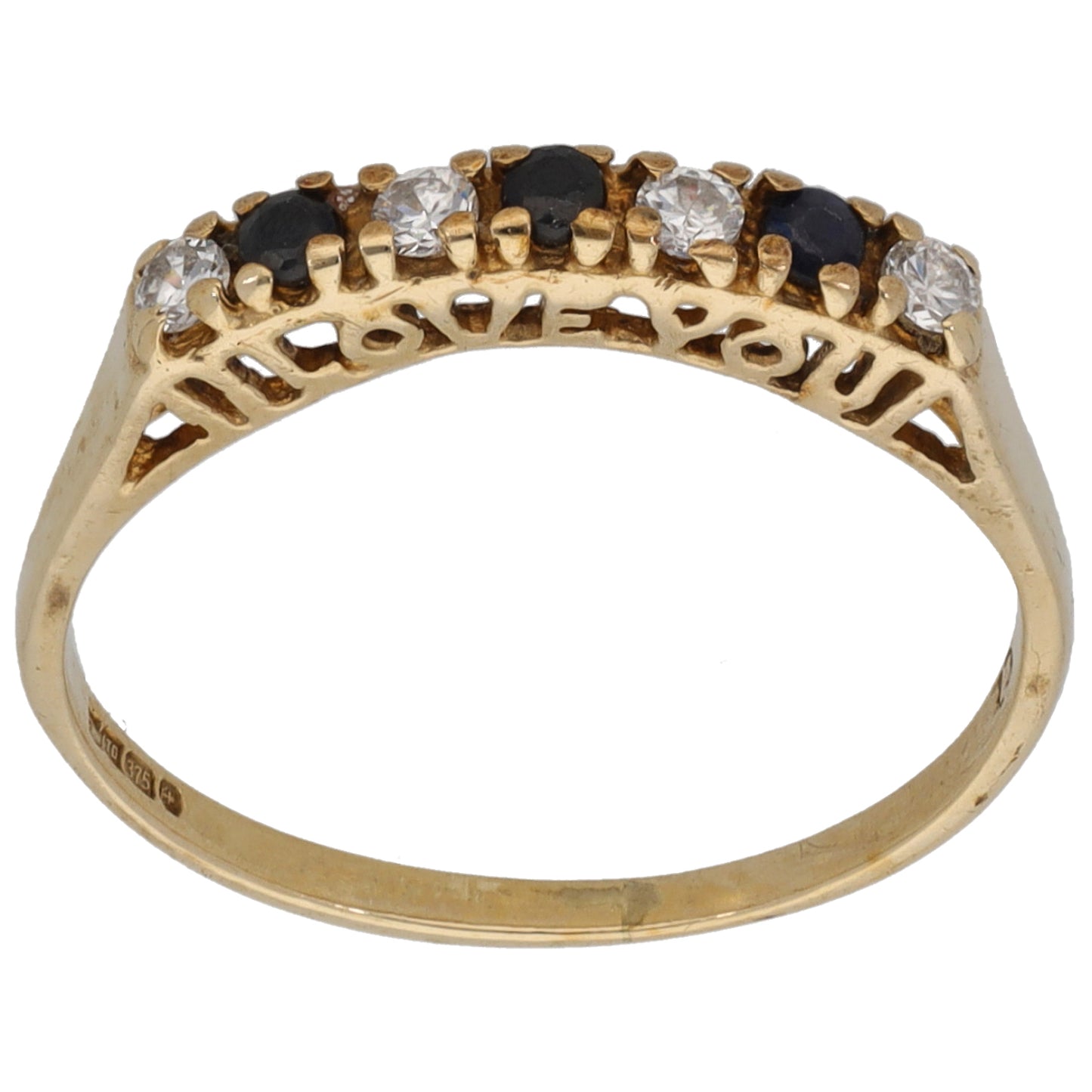9ct Gold Sapphire & Cubic Zirconia Half Eternity Ring Size P