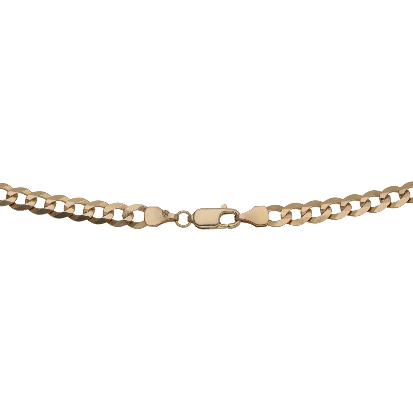 9ct gold curb chain, 20-inch, with clasp and link details at center