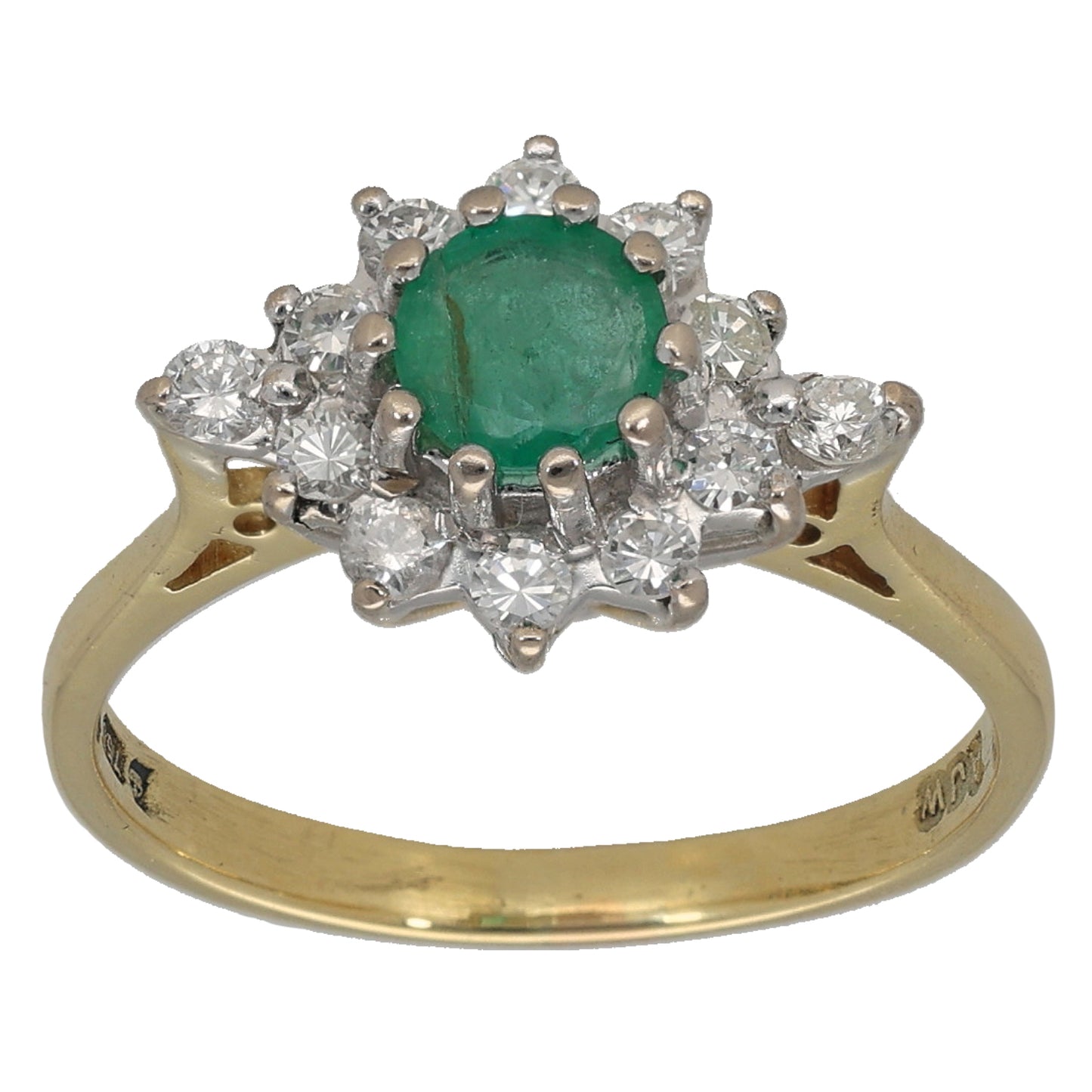 18ct Gold Emerald & 0.36ct Diamond Dress/Cocktail Ring Size M
