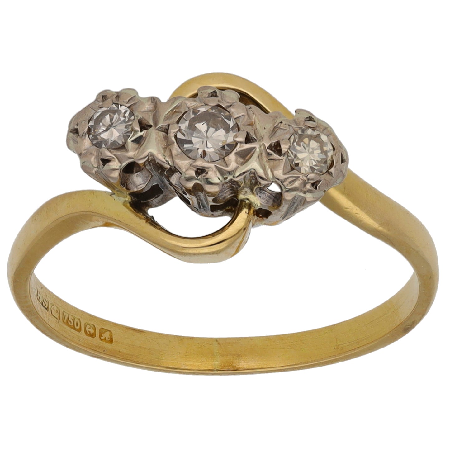18ct Gold 0.20ct Diamond Trilogy Ring Size O