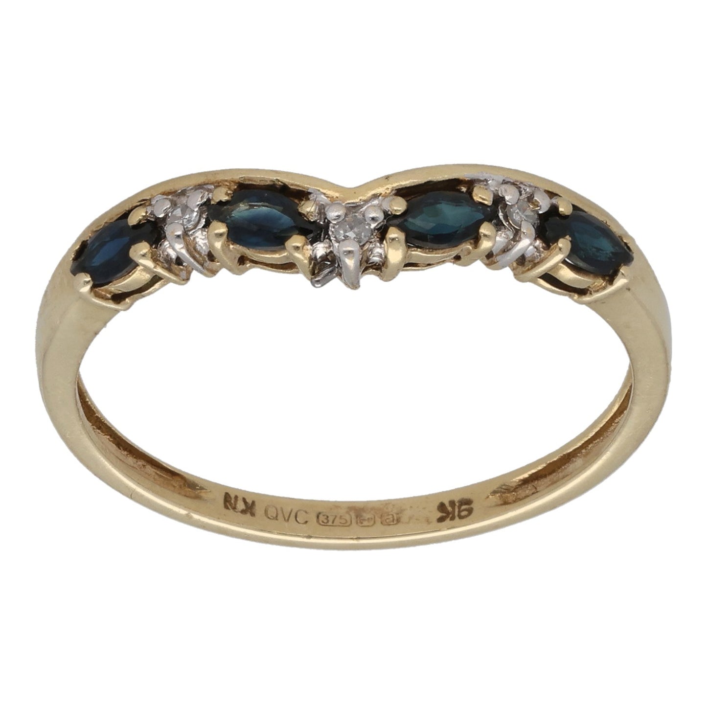9ct Gold Sapphire & 0.16ct Diamond Ring Set Size Q