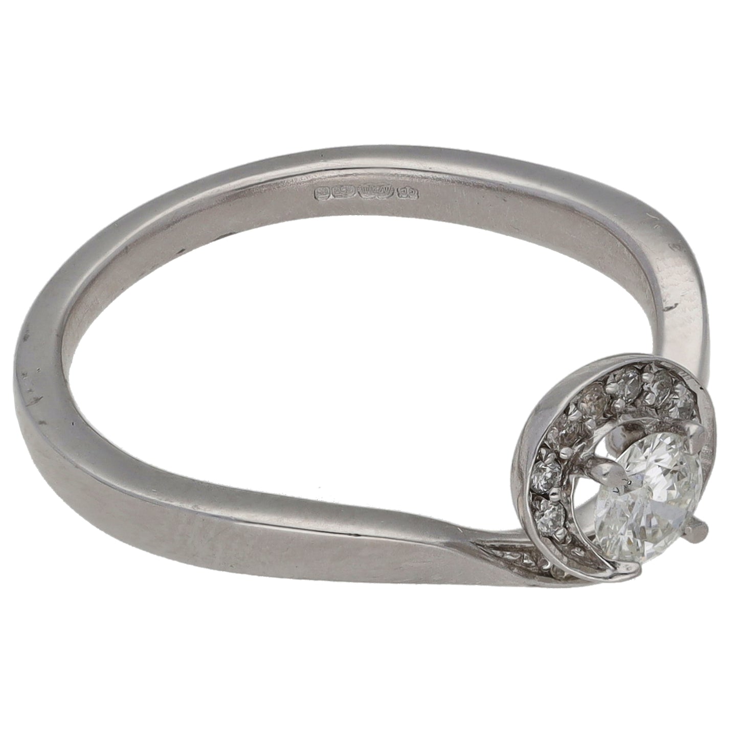 18ct White Gold 0.37ct Diamond Single Stone Ring with Accent Stones Size N