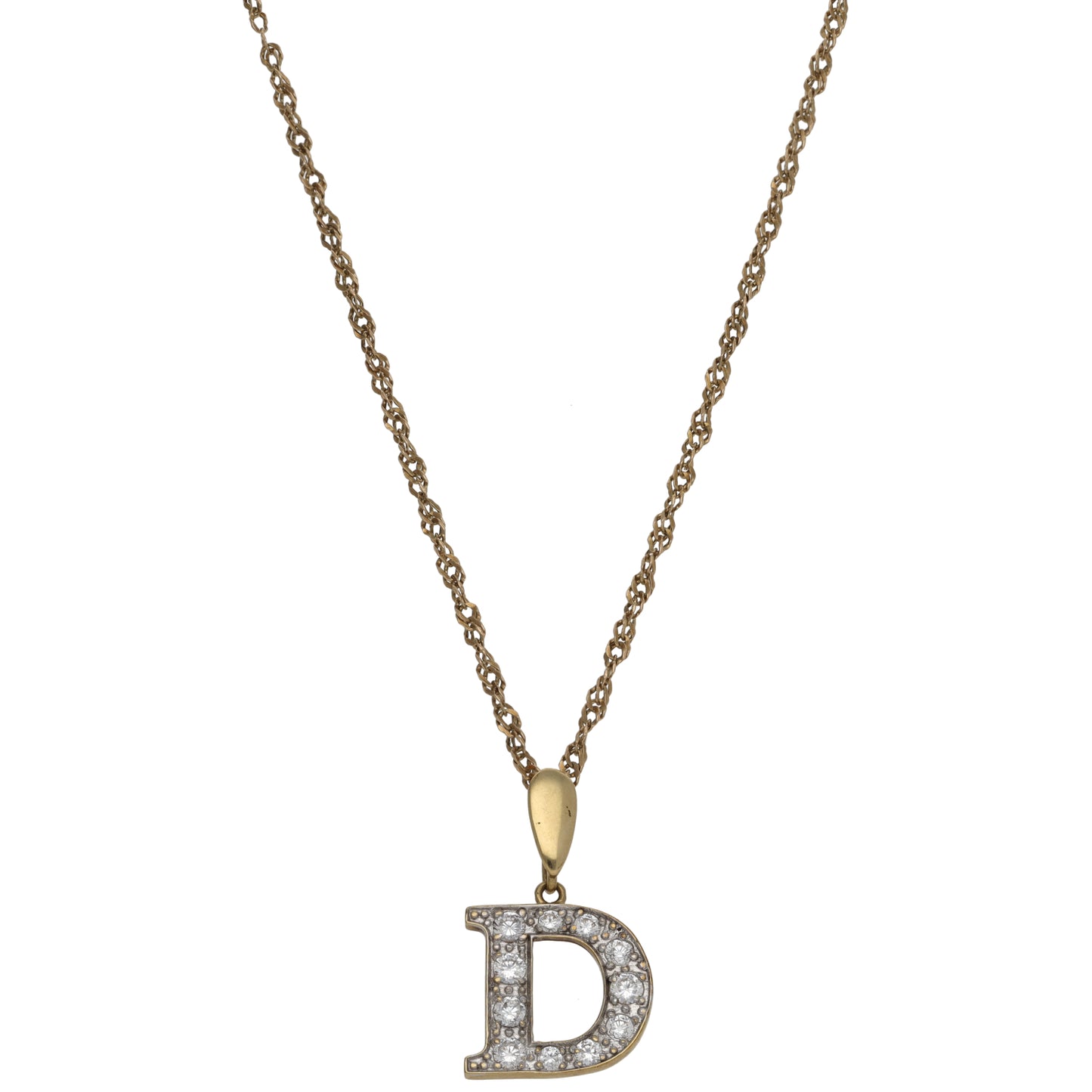 9ct Gold Cubic Zirconia Initial D Pendant With Chain