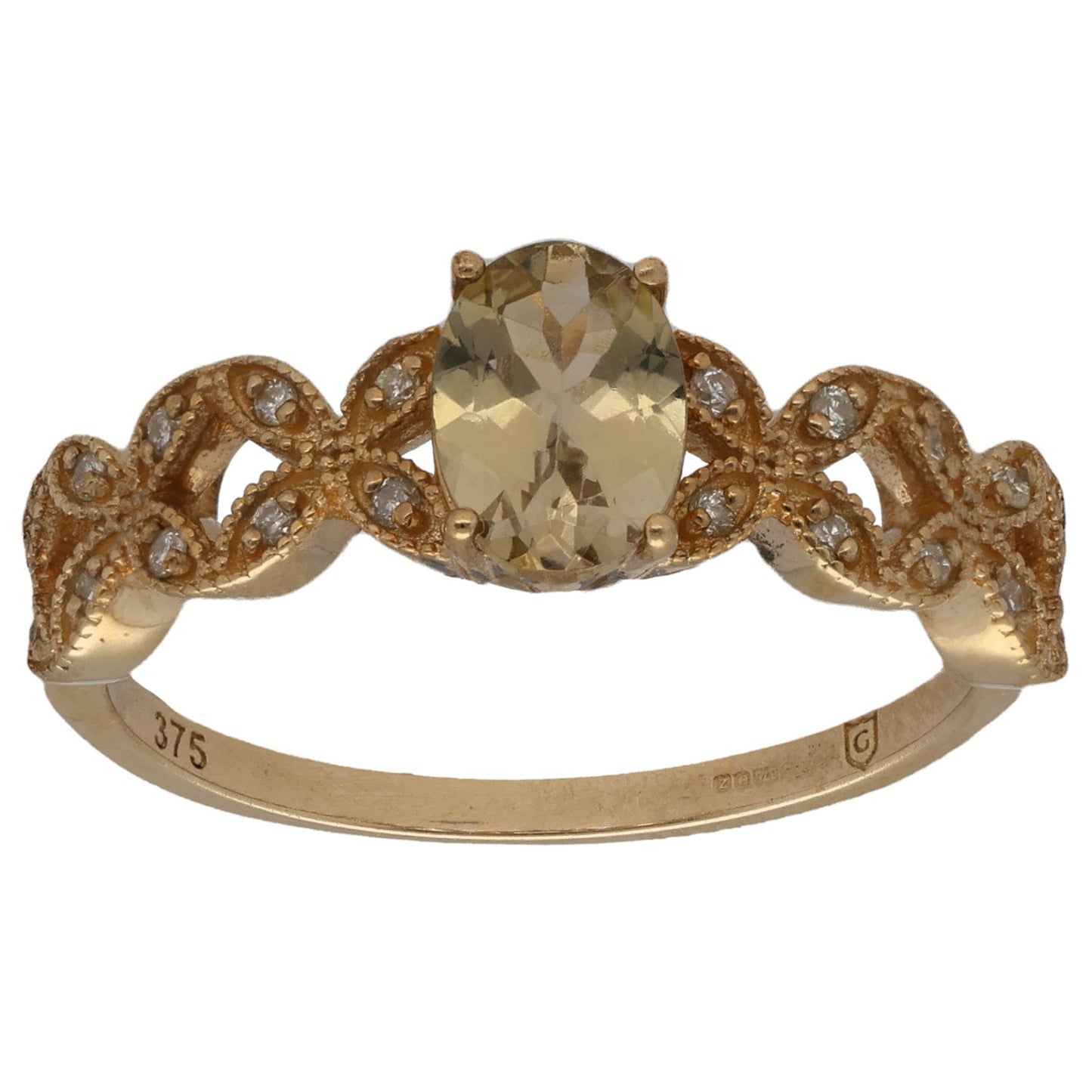 9ct Gold Spodumene & 0.10ct Diamond Dress/Cocktail Ring Size N