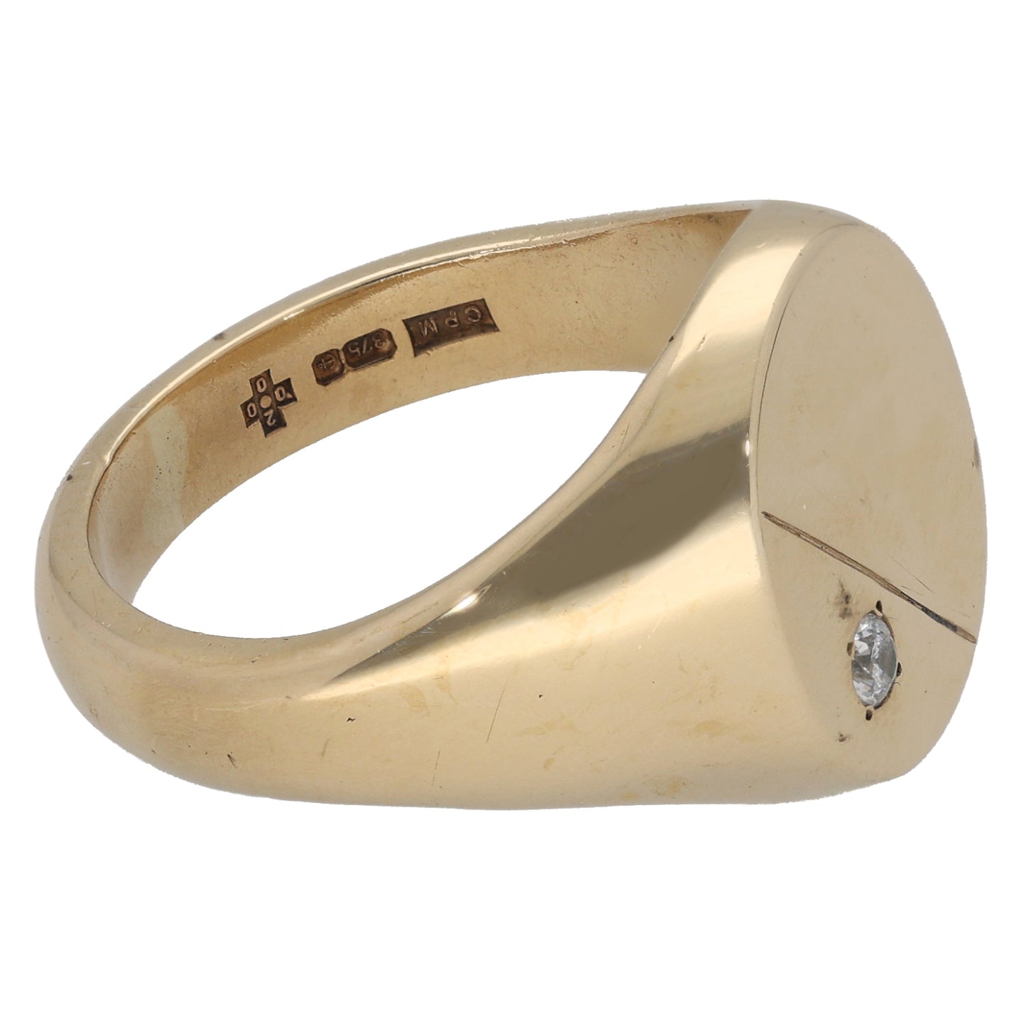 9ct Gold Cubic Zirconia Patterned Signet Ring Size U