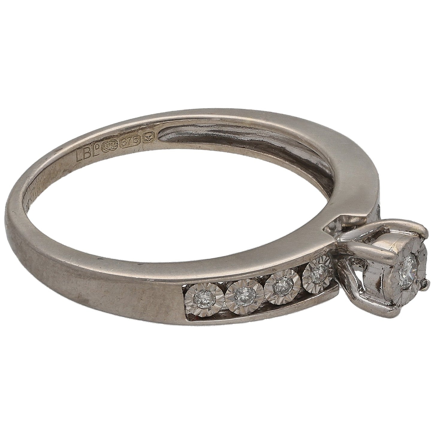 9ct Gold 0.105ct Diamond Solitaire Ring With Accent Stones Size L