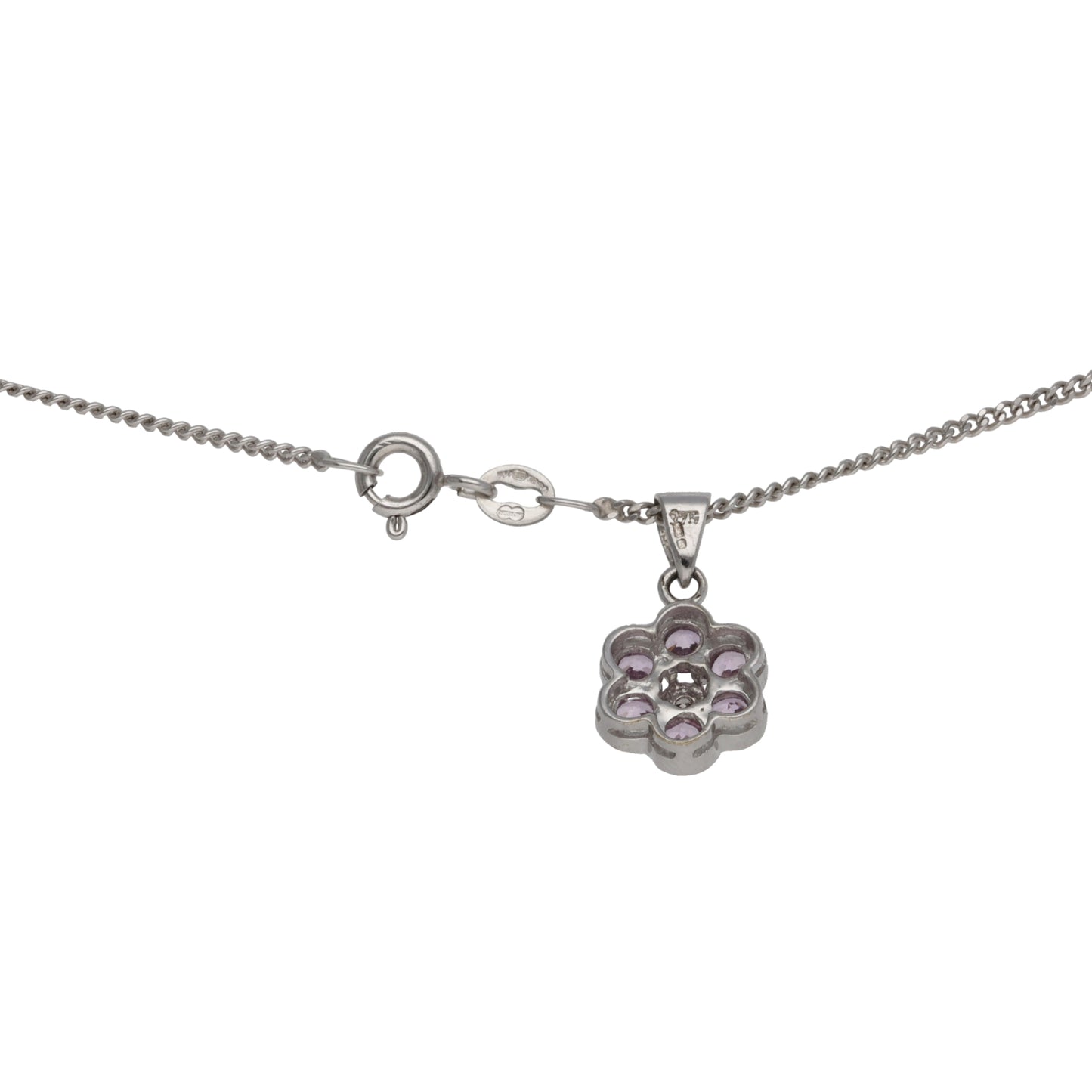 9ct White Gold Sapphire & 0.01ct Diamond Dress/Cocktail Pendant With Chain