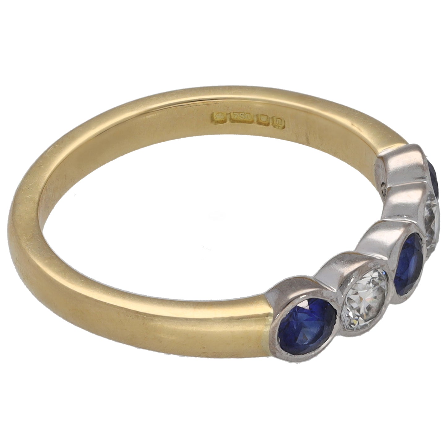 18ct Gold Sapphire & 0.30ct Diamond Half Eternity Ring Size N