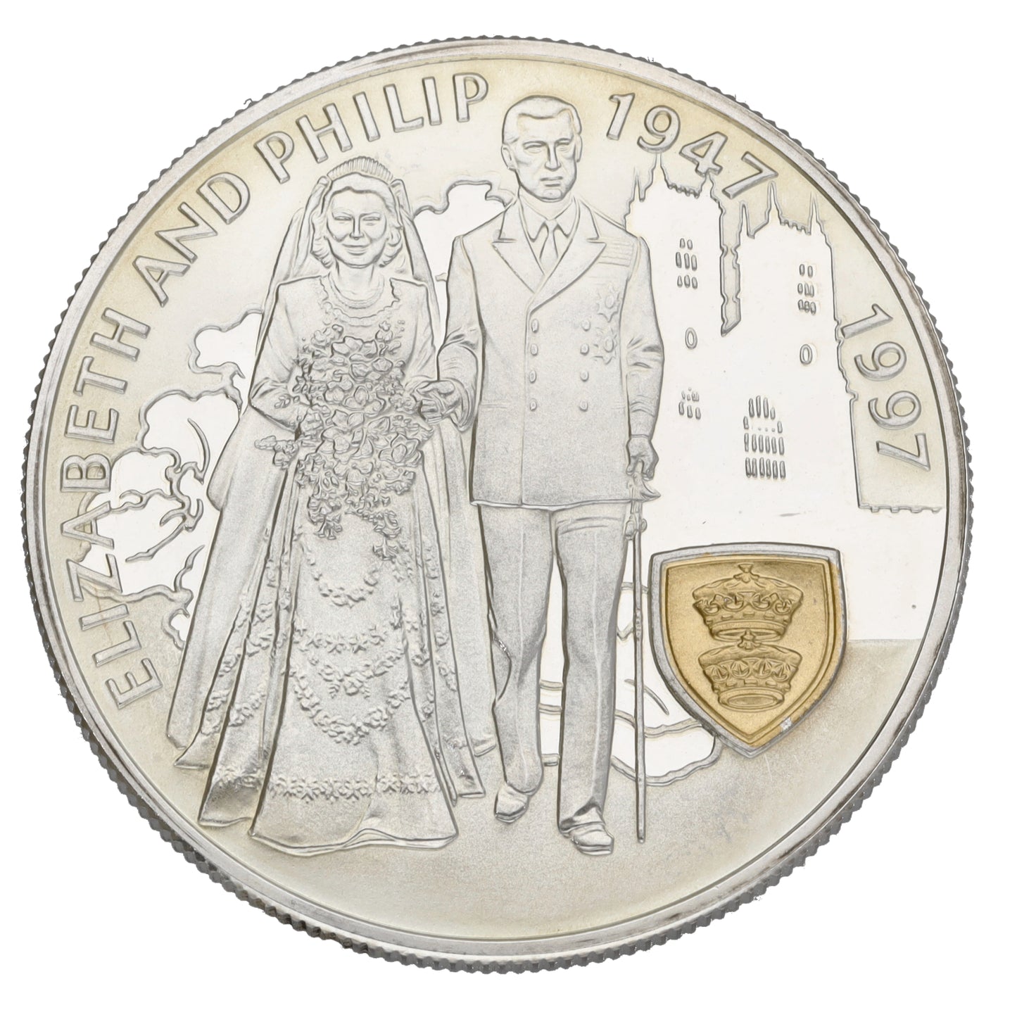 Sterling Silver Elizabeth & Phillip 50th Wedding Anniversary 5 Pounds Coin 1997