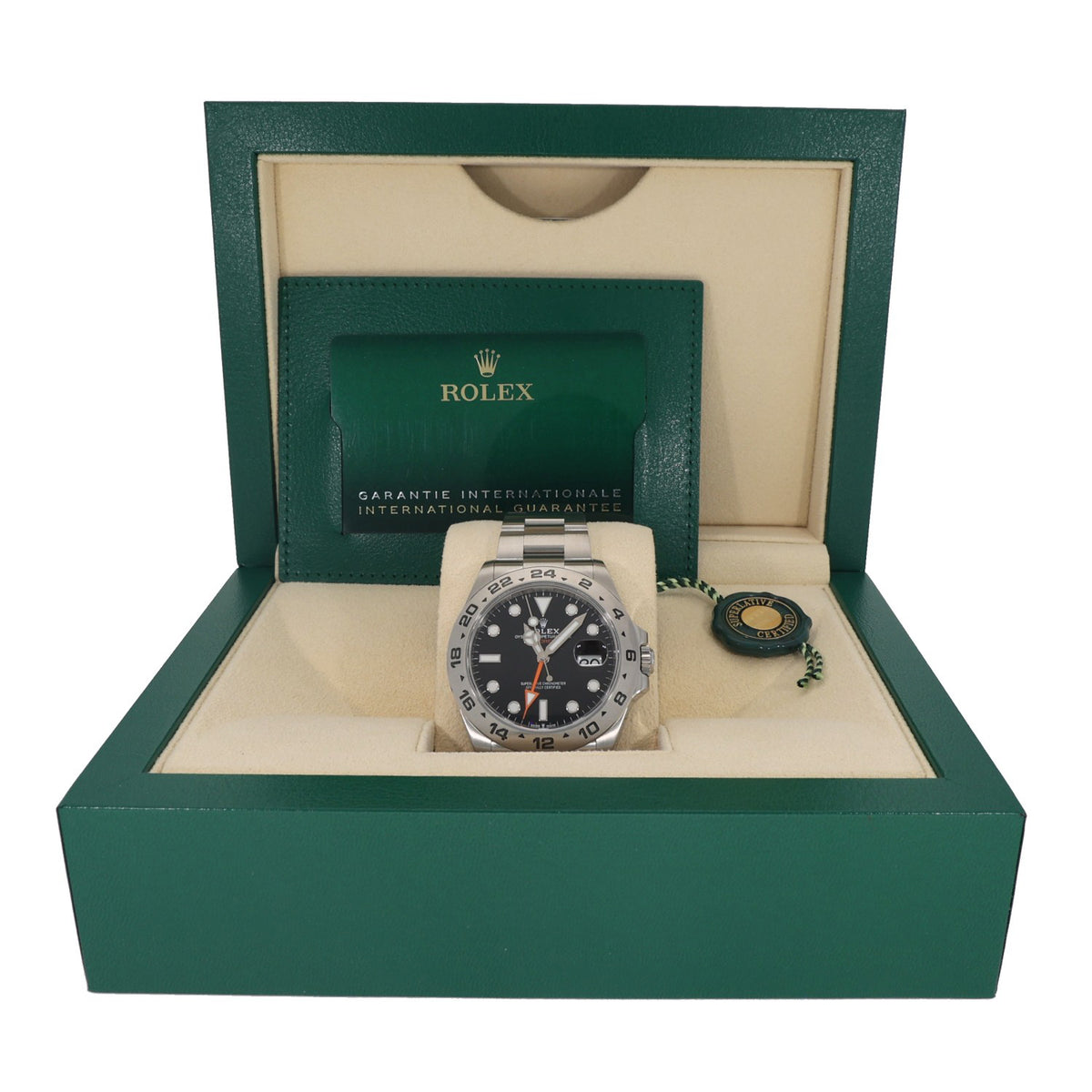 Rolex Explorer II 226570, black dial in 42mm stainless steel case and Oyster bracelet, box image