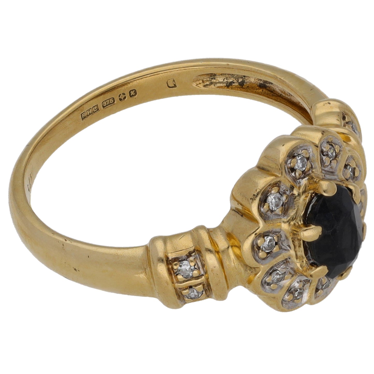 9ct Gold Sapphire & 0.07ct Diamond Dress/Cocktail Ring Size M