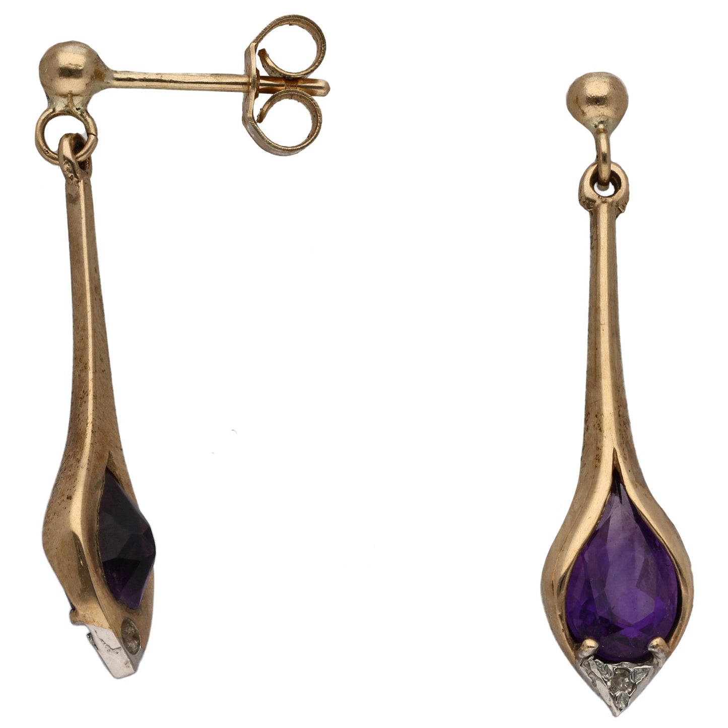 9ct Gold Amethyst & 0.01ct Diamond Drop Earrings
