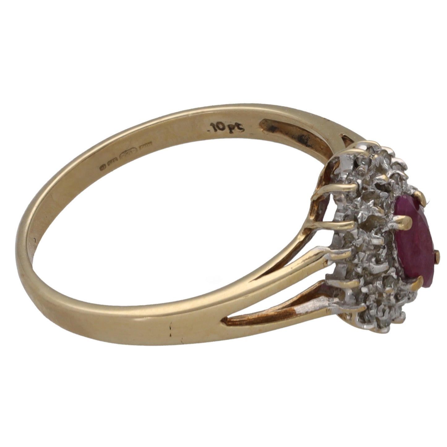 9ct Gold Ruby & 0.10ct Diamond Dress/Cocktail Ring Size N