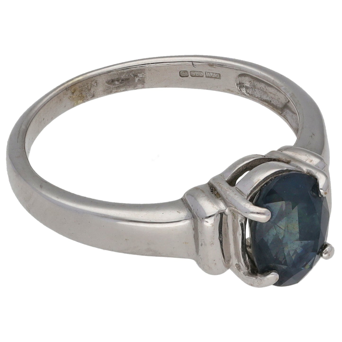 9ct White Gold Sapphire Single Stone Ring Size N
