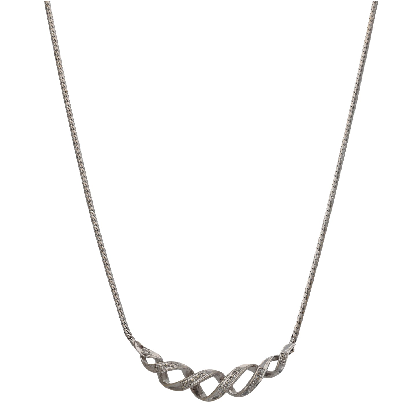 9ct White Gold 0.05ct Diamond Fancy Necklace 16"