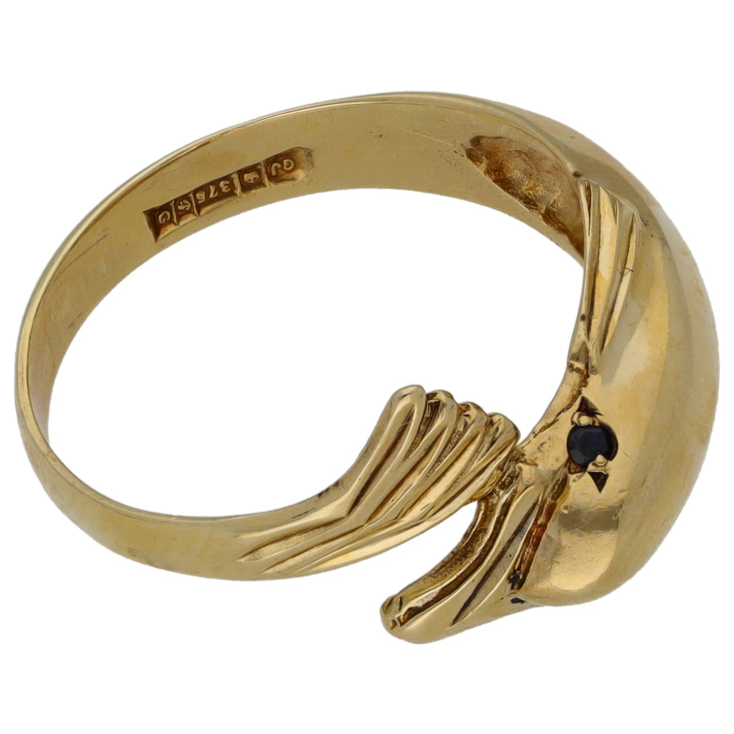 9ct Gold Sapphire Dolphin Ring Size N