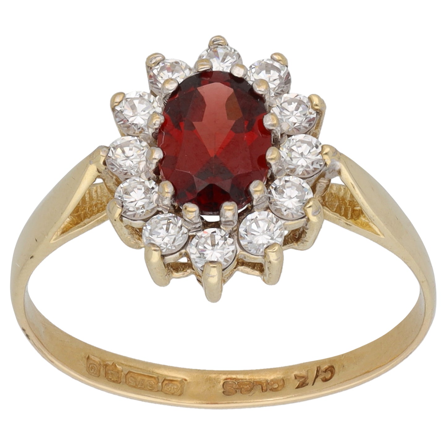 9ct Gold Garnet & Cubic Zirconia Cluster Ring Size O