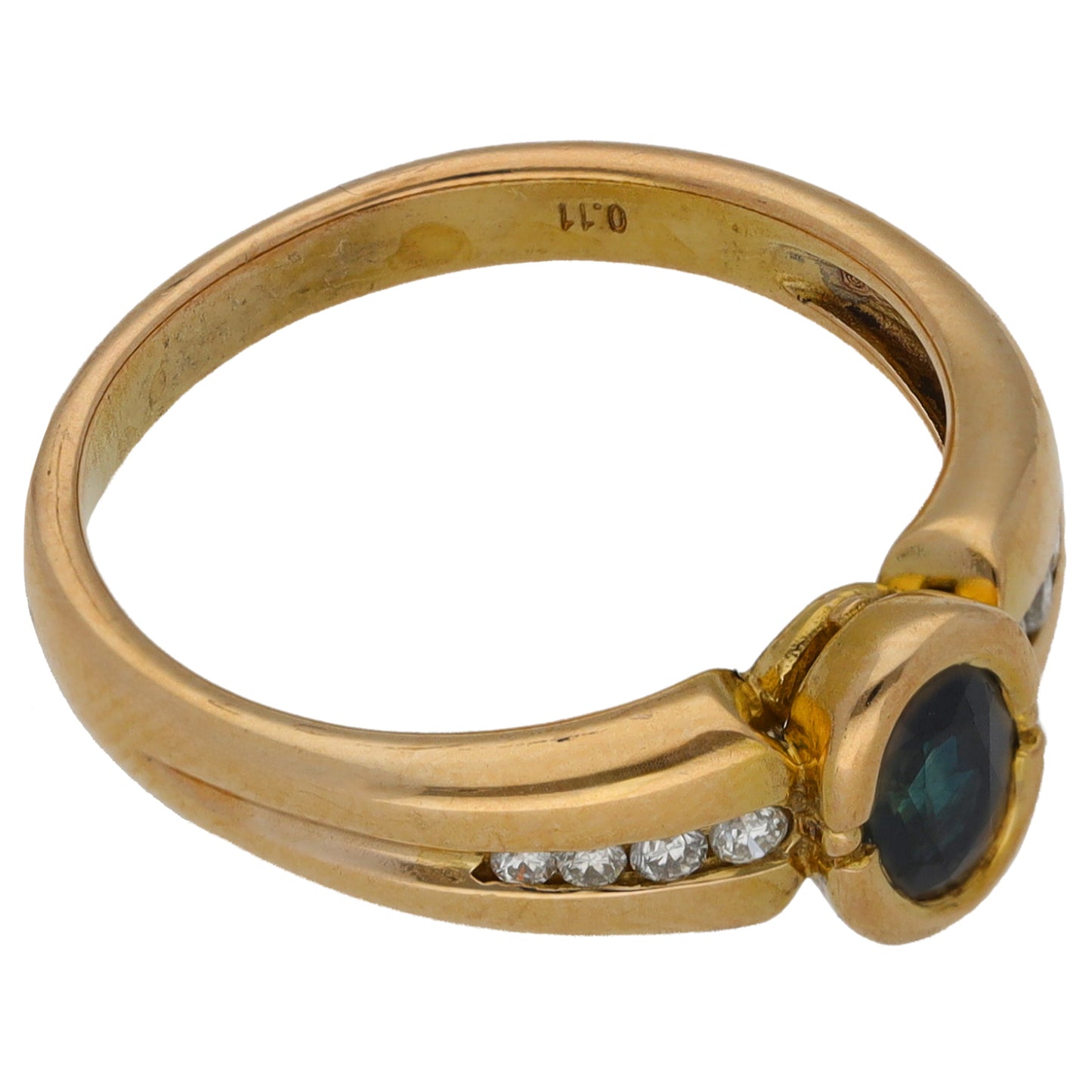 9ct Gold Sapphire & 0.10ct Diamond Single Stone Ring with Accent Stones Size O