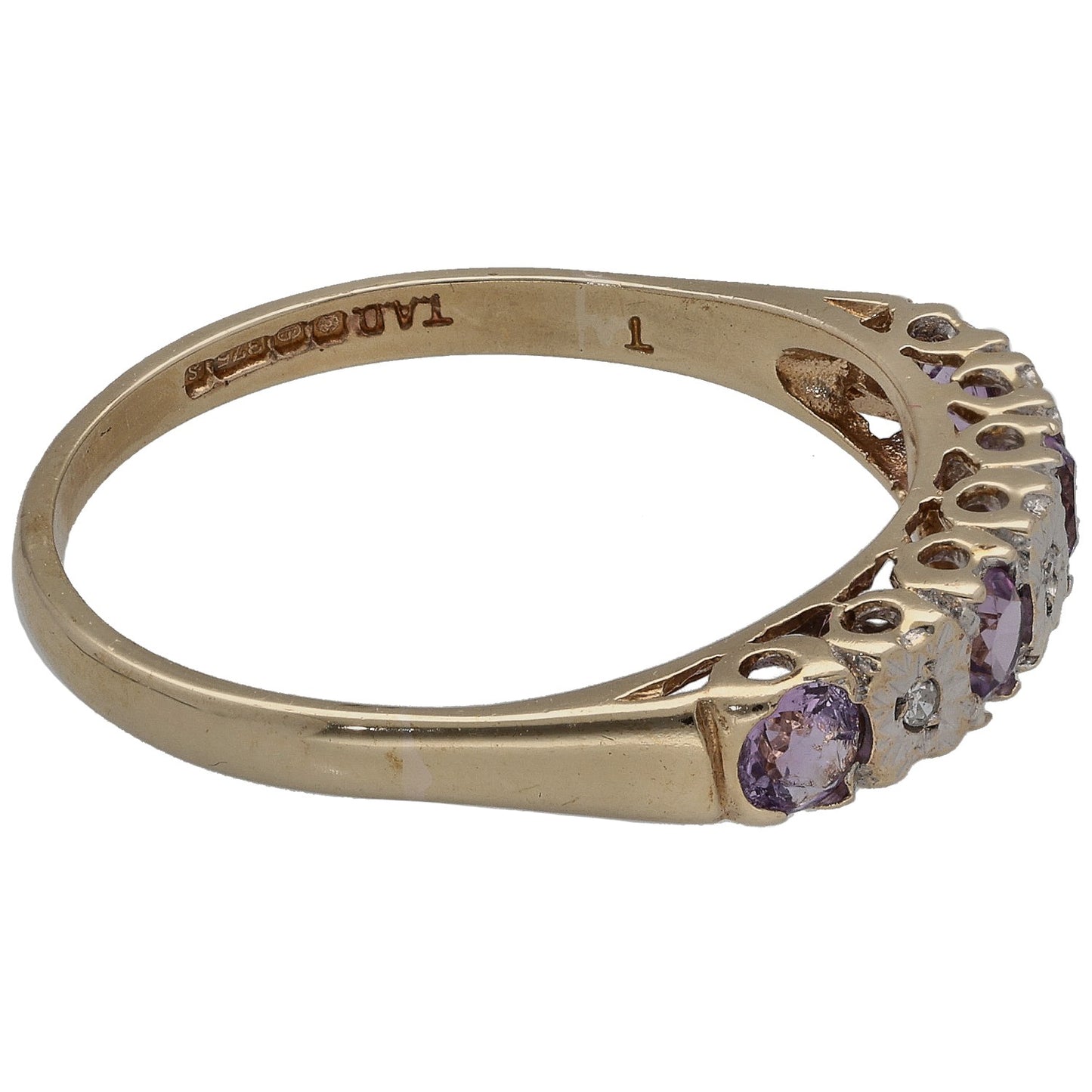 9ct Gold Amethyst & 0.03ct Diamond Half Eternity Ring Size U