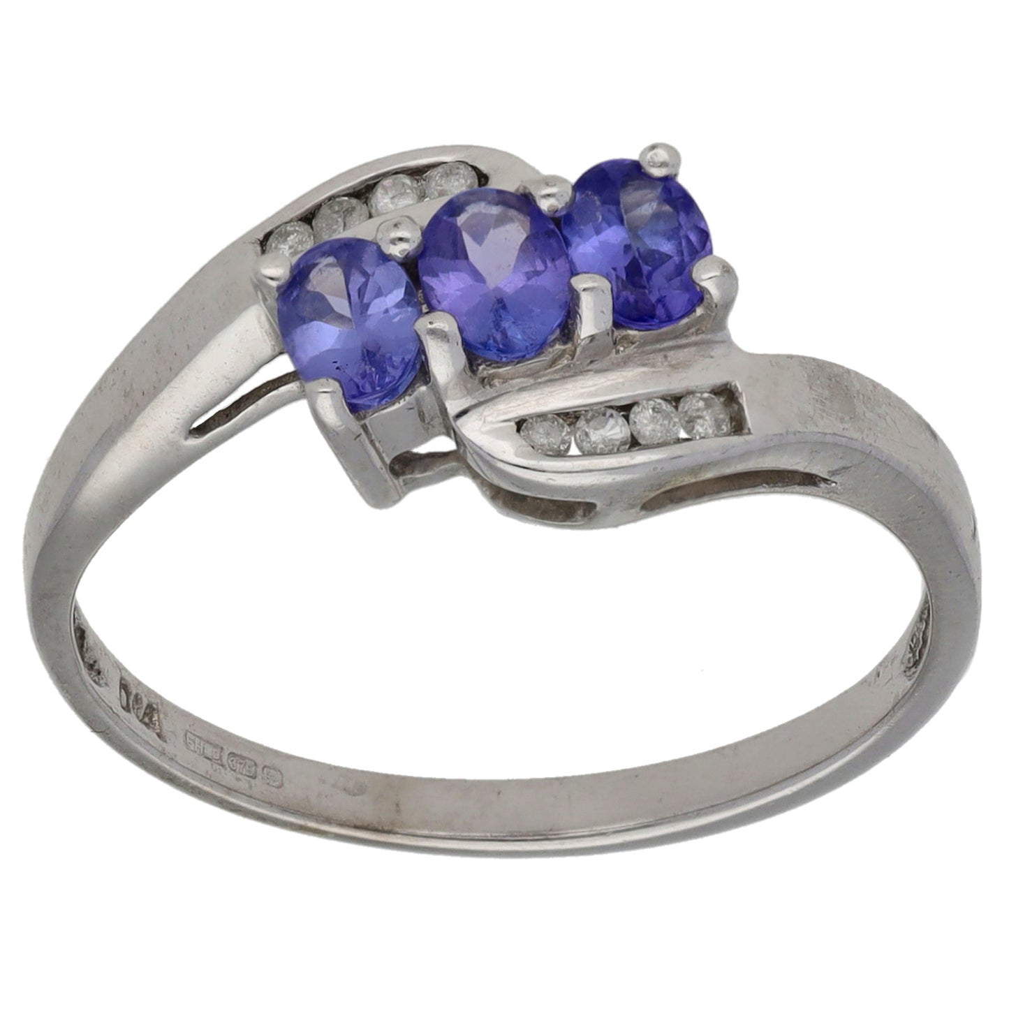 9ct White Gold 0.08ct Diamond & Tanzanite Dress/Cocktail Ring Size Q