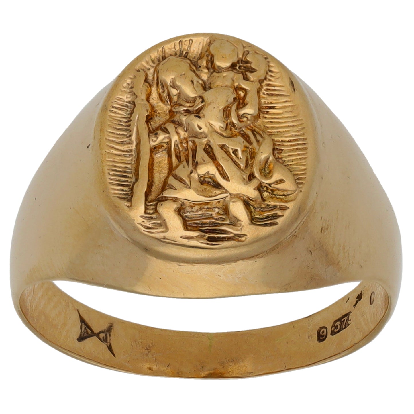 9ct Gold St Christopher Signet Ring Size P