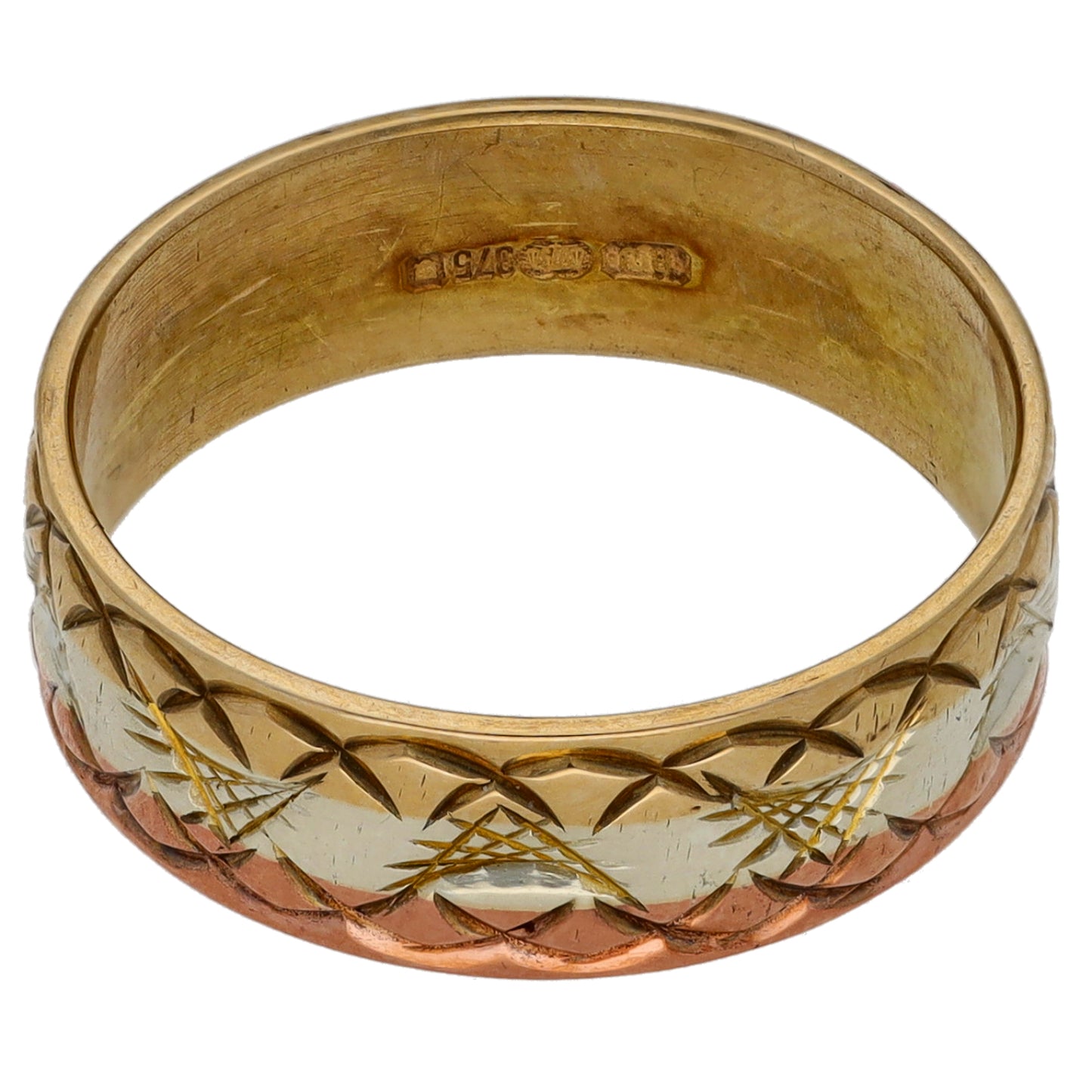 9ct Tri-Colour Gold Patterned Wedding Ring Size N