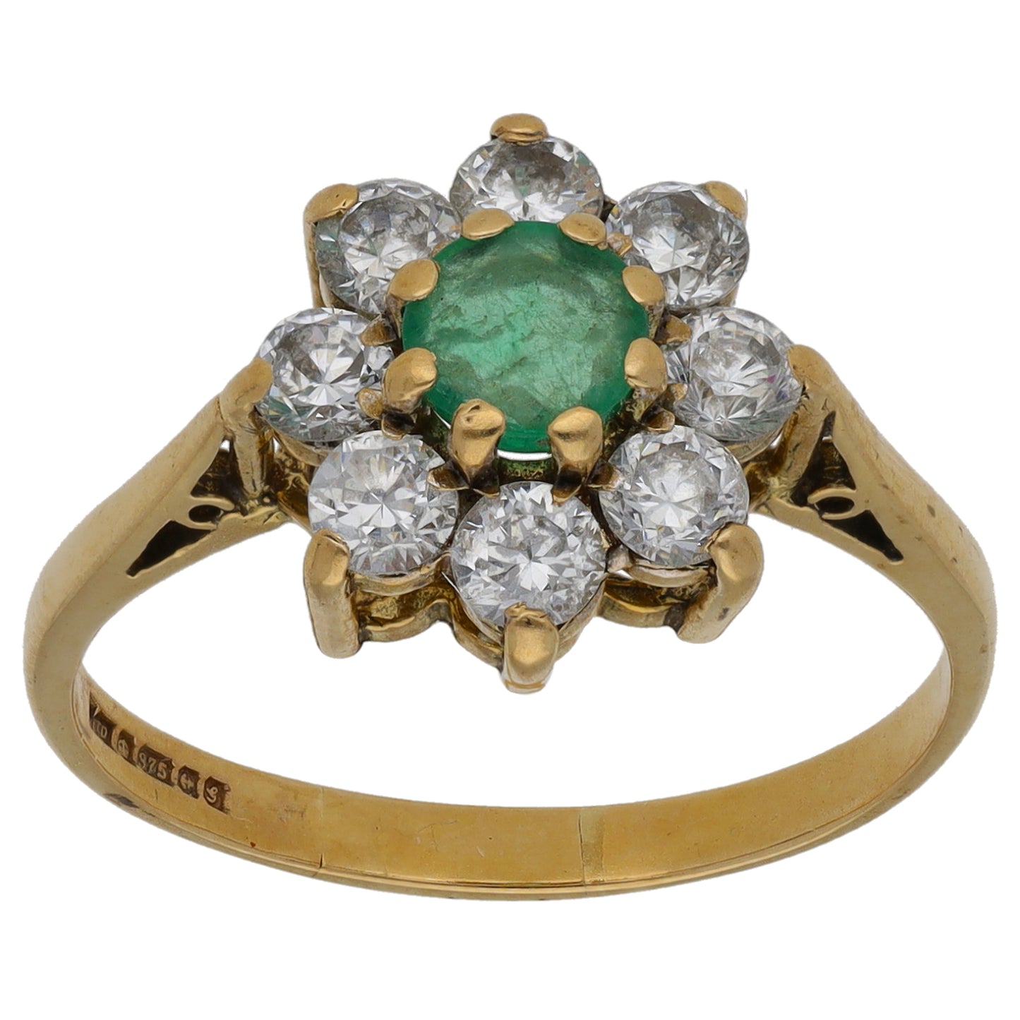 9ct Gold Emerald & Cubic Zirconia Cluster Ring Size P
