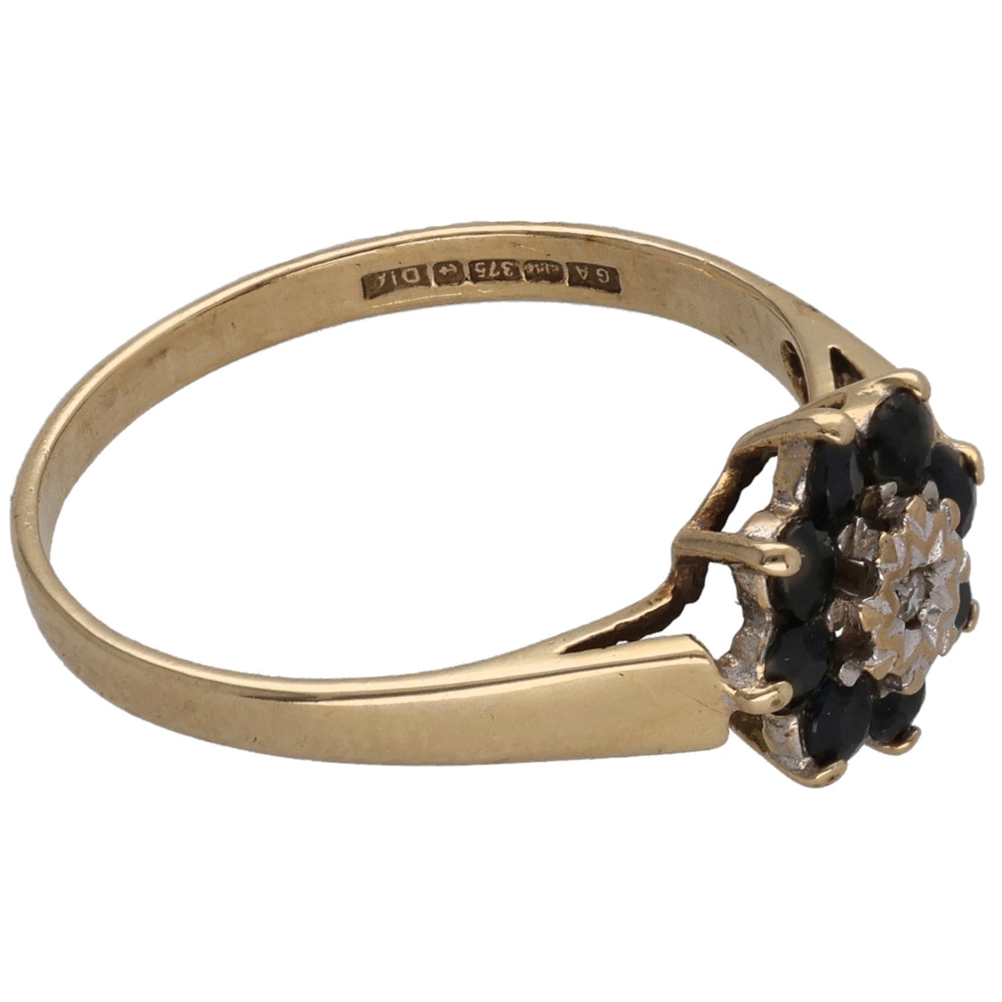 9ct Gold Sapphire & 0.01ct Diamond Cluster Ring Size N