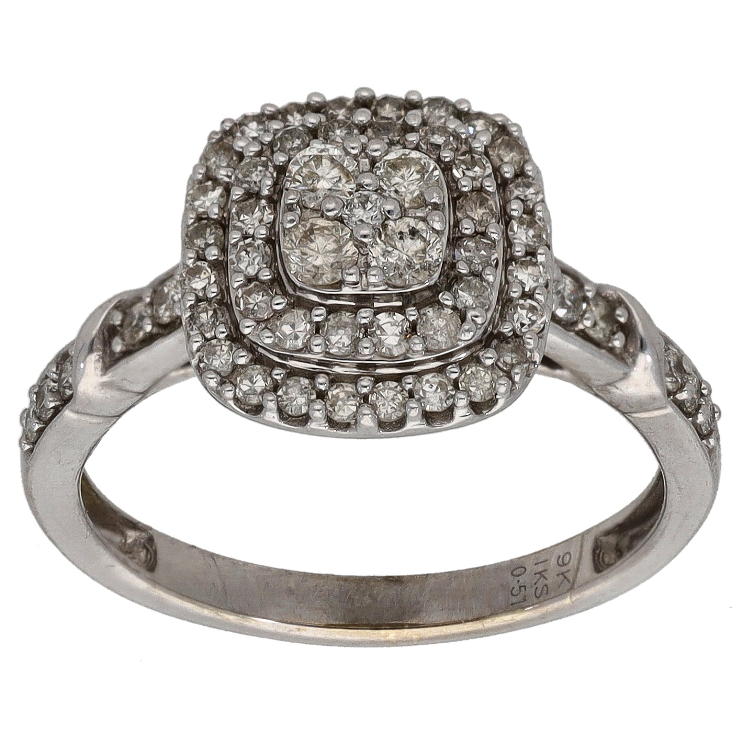 9ct White Gold 0.51ct Diamond Dress/Cocktail Ring Size L