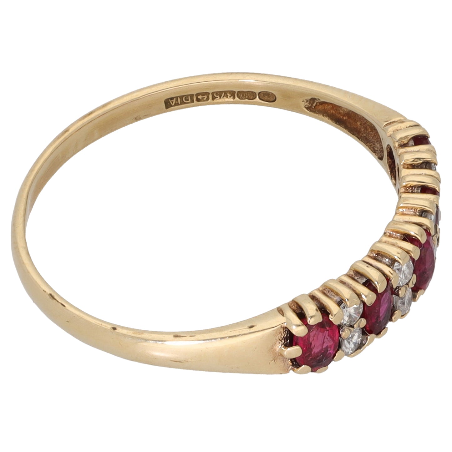9ct Gold Ruby & 0.10ct Diamond Half Eternity Ring Size O