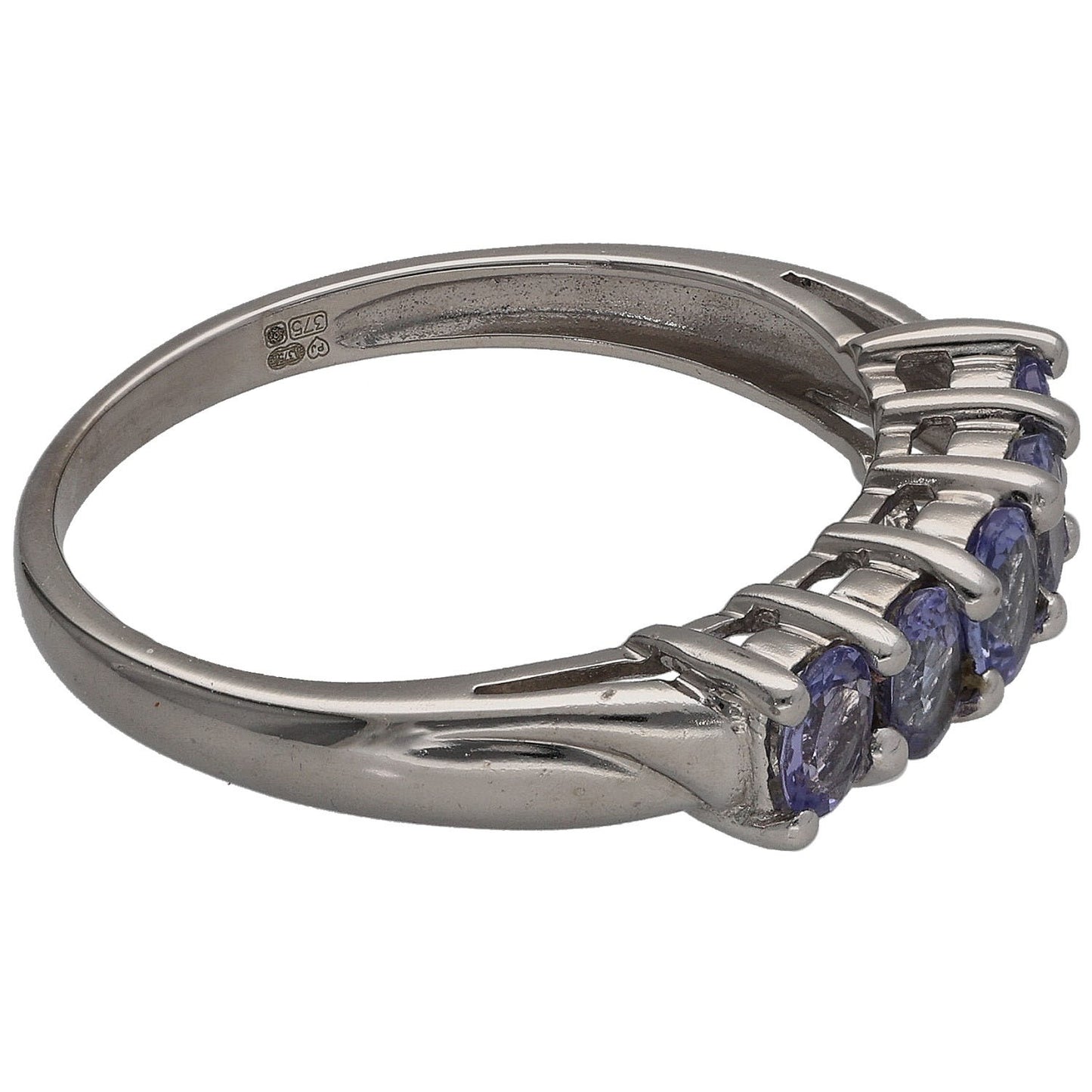 9ct White Gold Tanzanite Half Eternity Ring Size O