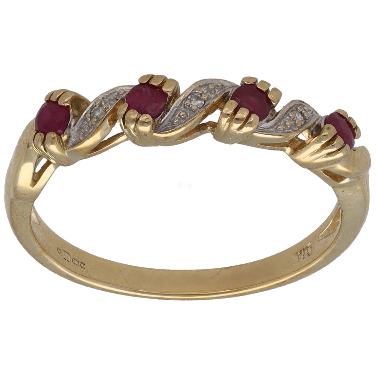 9ct Gold Glass Filled Ruby & 0.015ct Diamond Half Eternity Ring Size P