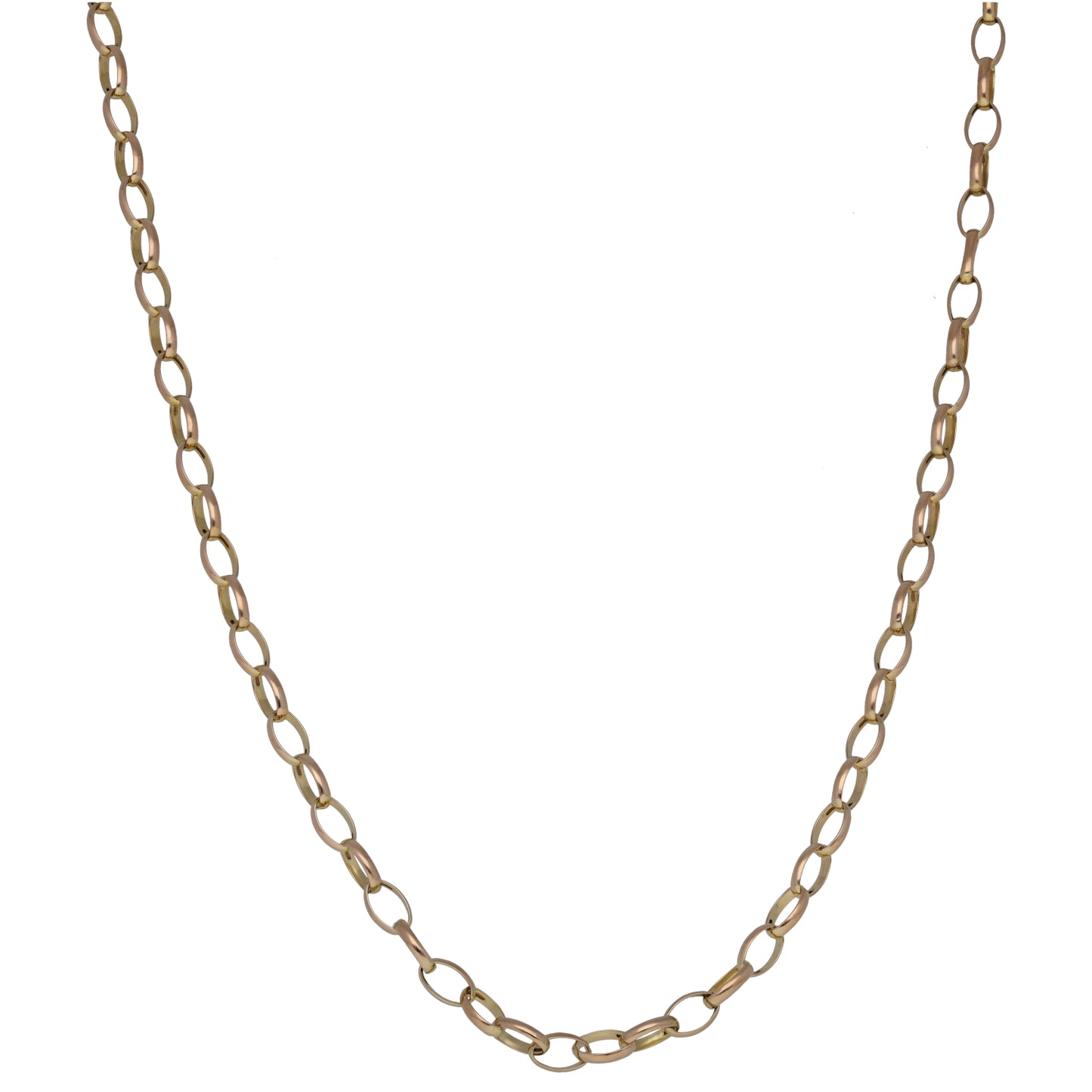 18" 9ct gold belcher chain necklace with oval links, U-shaped