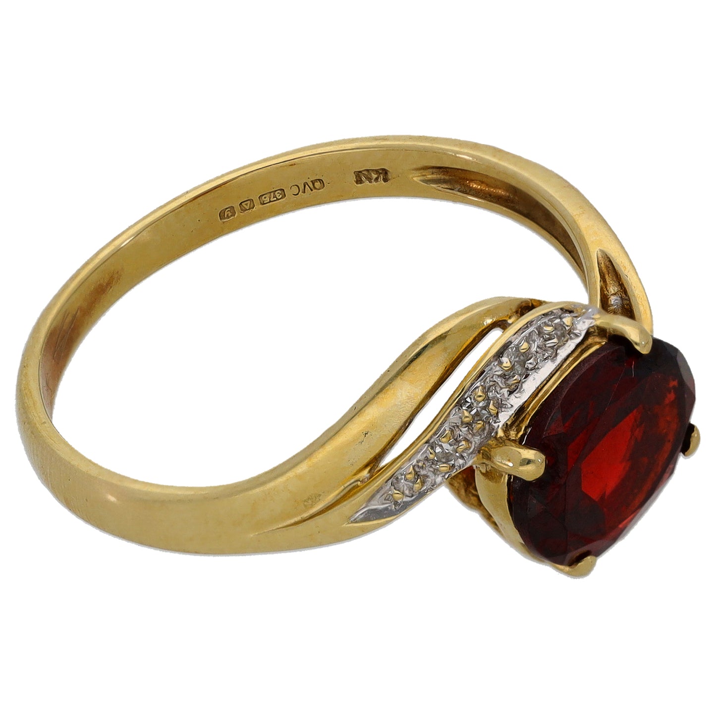 9ct Gold Garnet & 0.05ct Diamond Dress/Cocktail Ring Size S