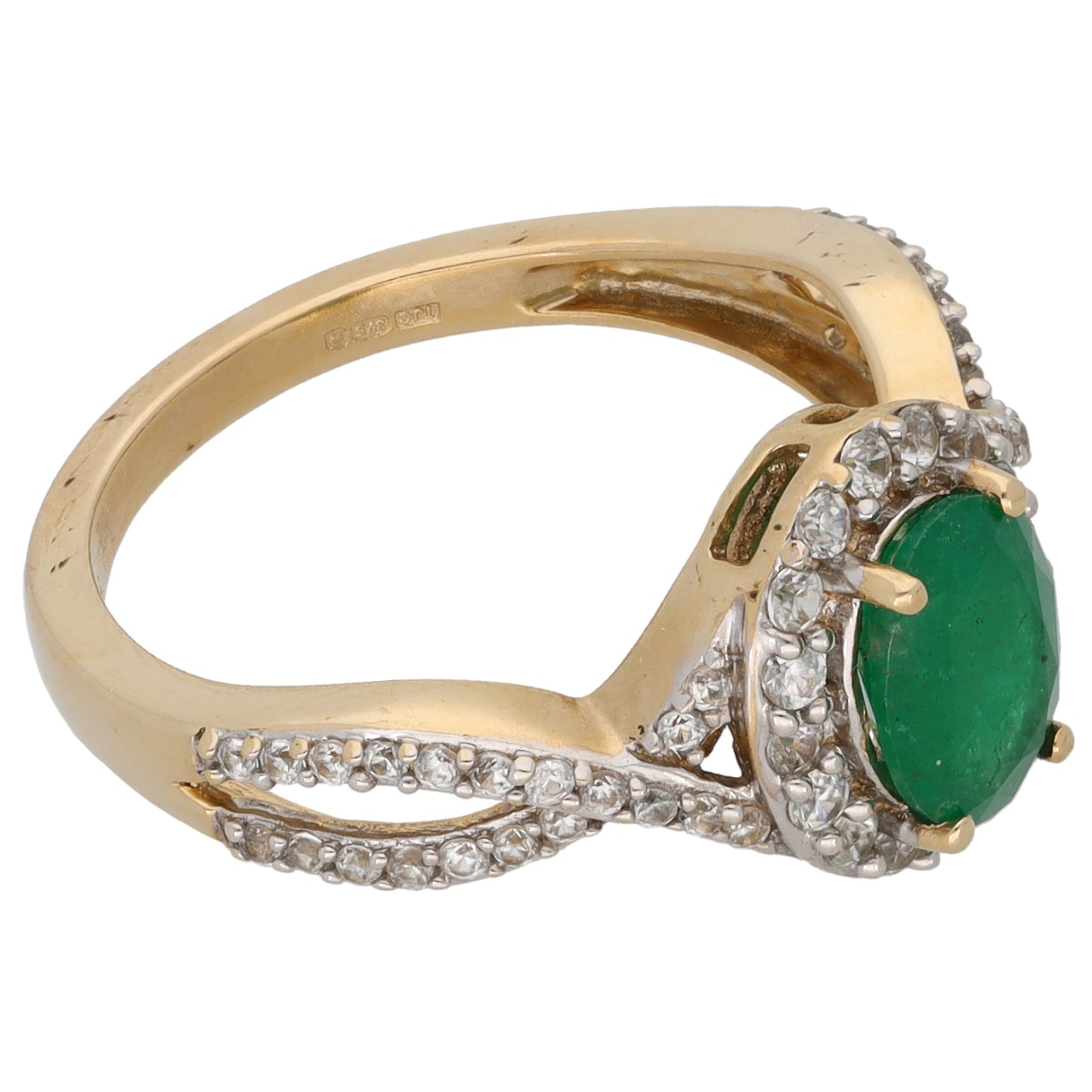 9ct Gold Emerald & Cubic Zirconia Dress/Cocktail Ring Size O
