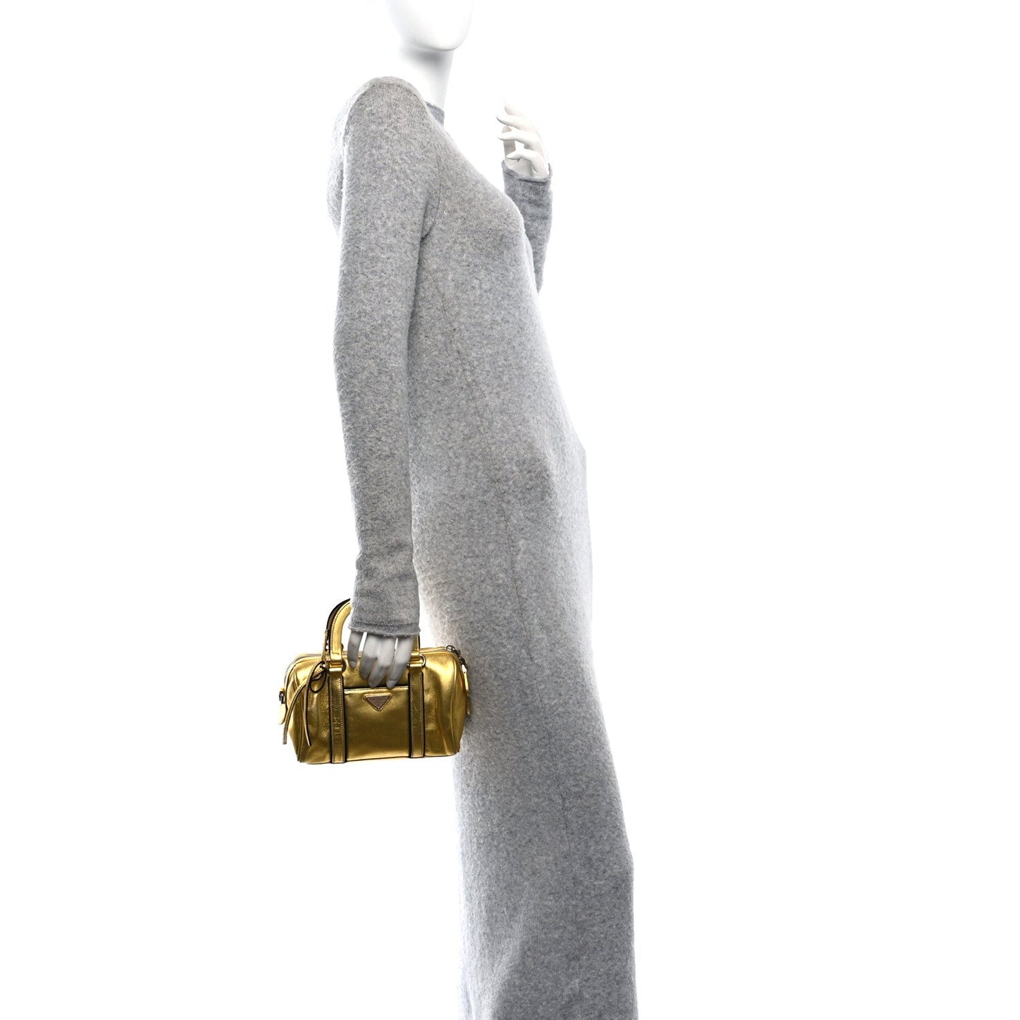 Prada Metallic Calfskin Small Top Handle Bag - Platino