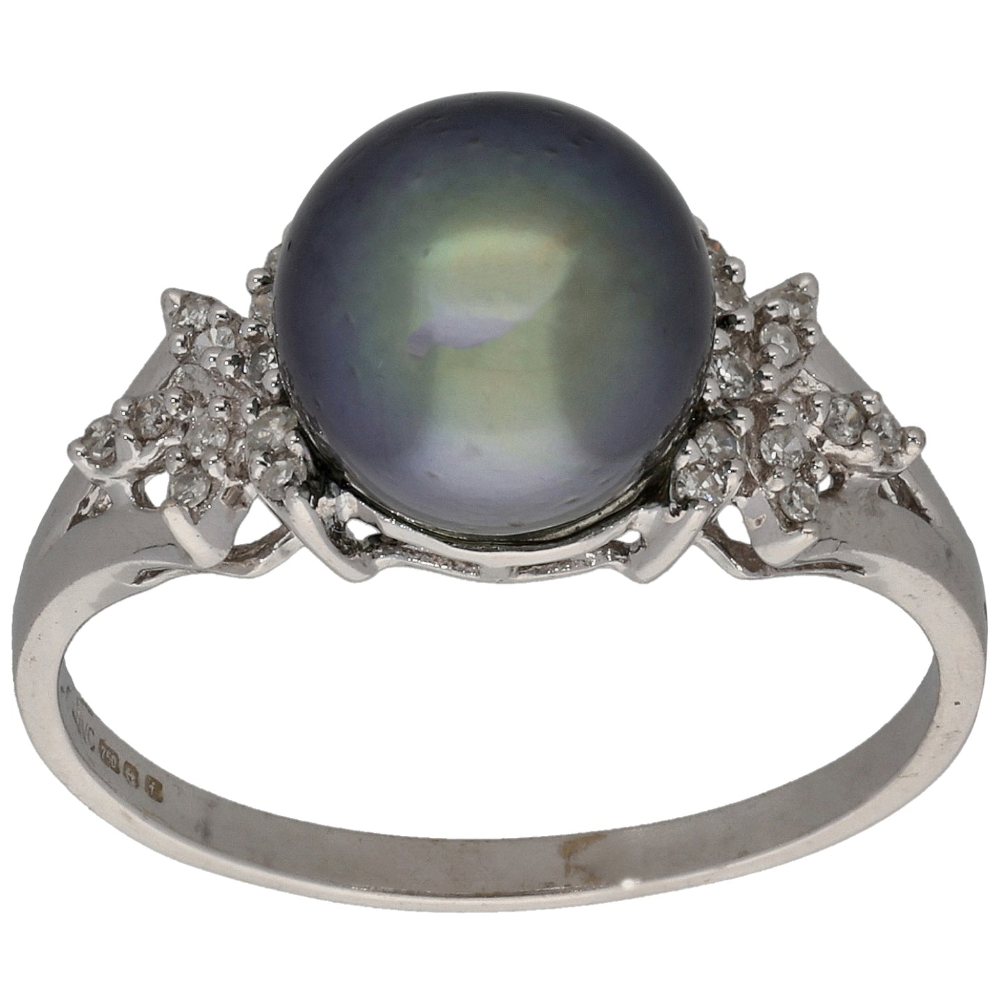 18ct White Gold Cultured Pearl & 0.11ct Diamond Dress/Cocktail Ring Size R