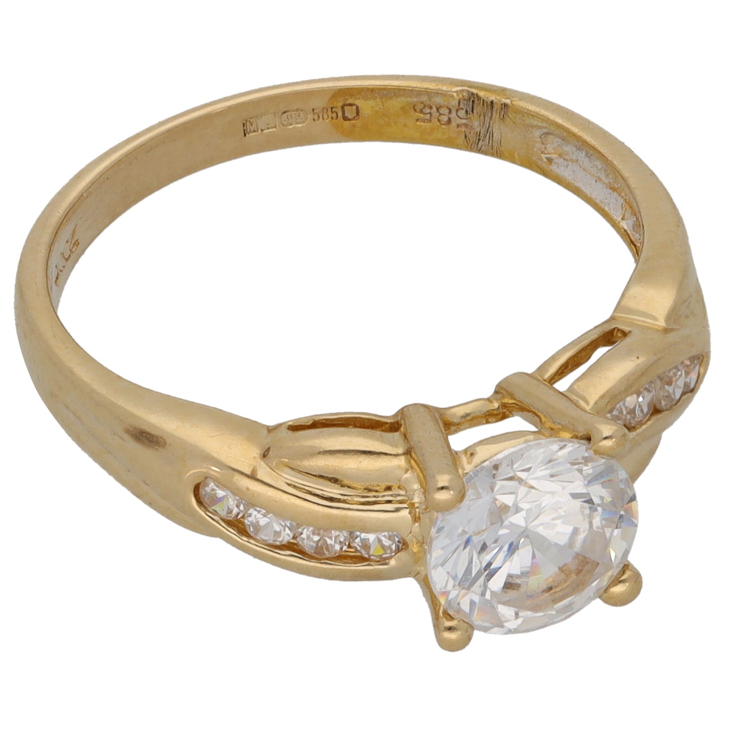 14ct Gold Cubic Zirconia Single Stone Ring With Accents Size M