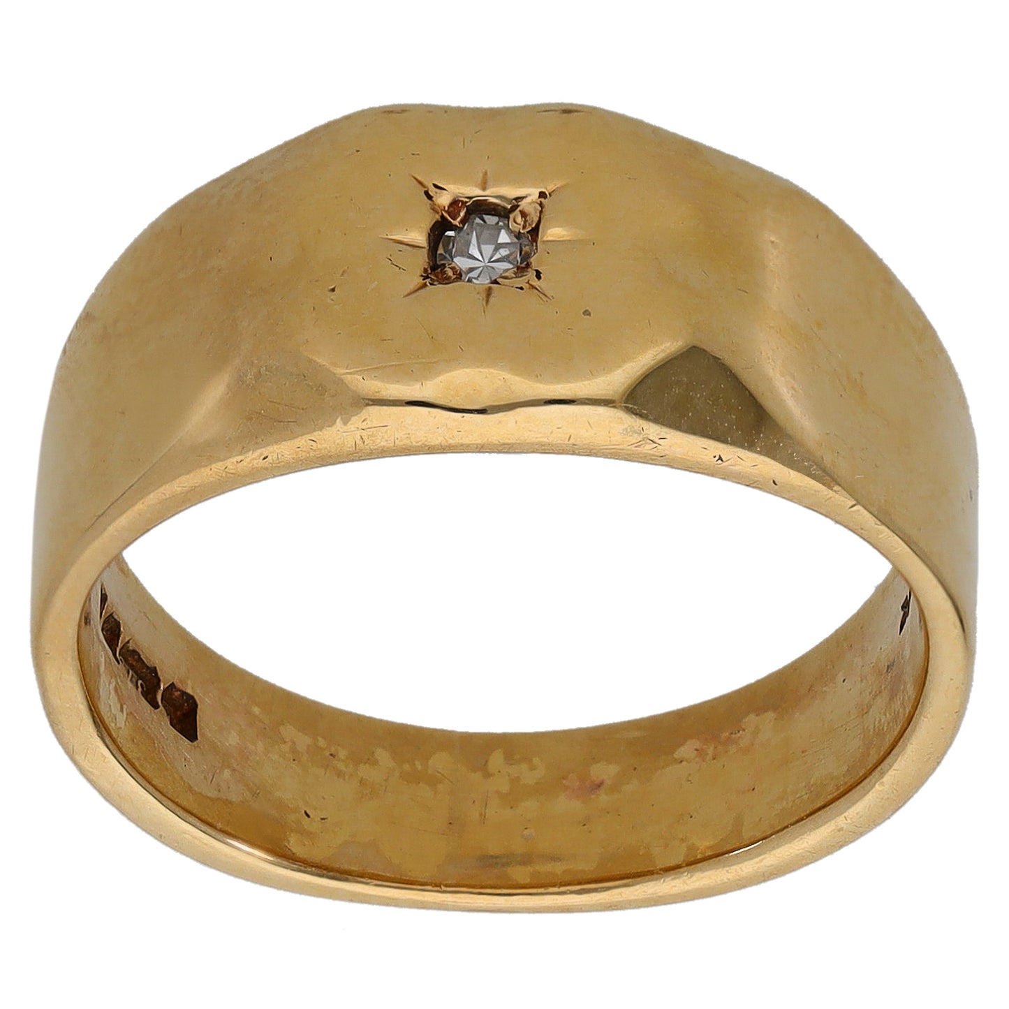 9ct Gold 0.04ct Diamond Patterned Single Stone Signet Ring Size Q