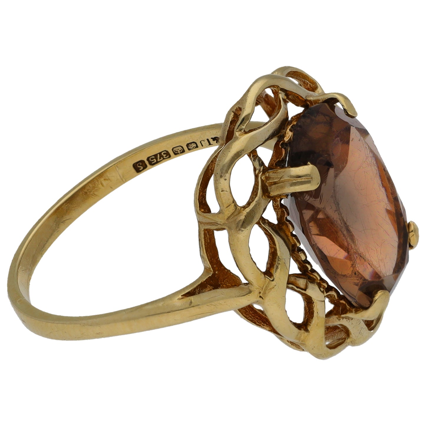 9ct Gold Smoky Quartz Single Stone Ring Size O