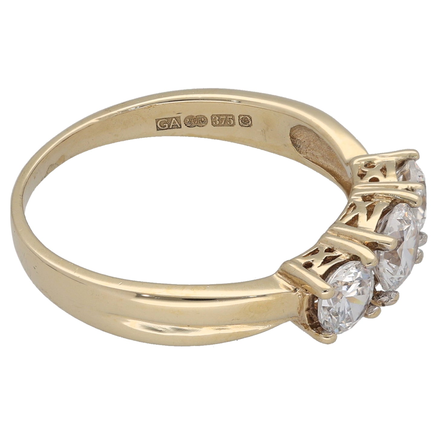 9ct Gold Cubic Zirconia Three Stone Ring Size P