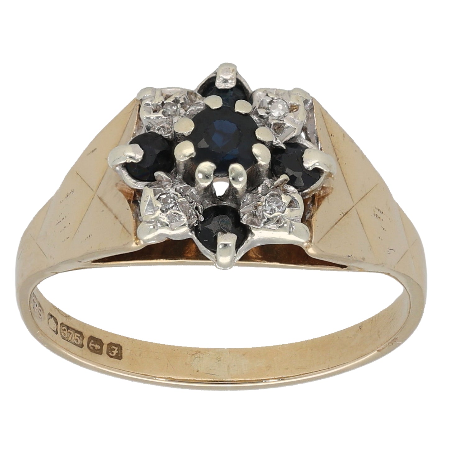 9ct Gold Sapphire & 0.04ct Diamond Dress/Cocktail Ring Size N