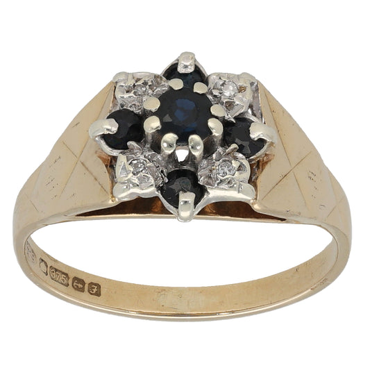 9ct Gold Sapphire & 0.04ct Diamond Dress/Cocktail Ring Size N