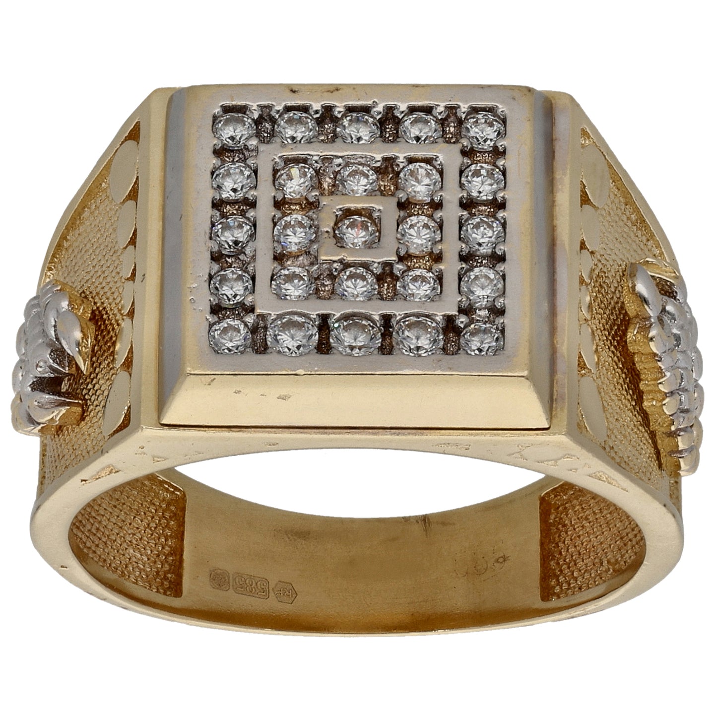 14ct Gold Cubic Zirconia Patterned Signet Ring Size U