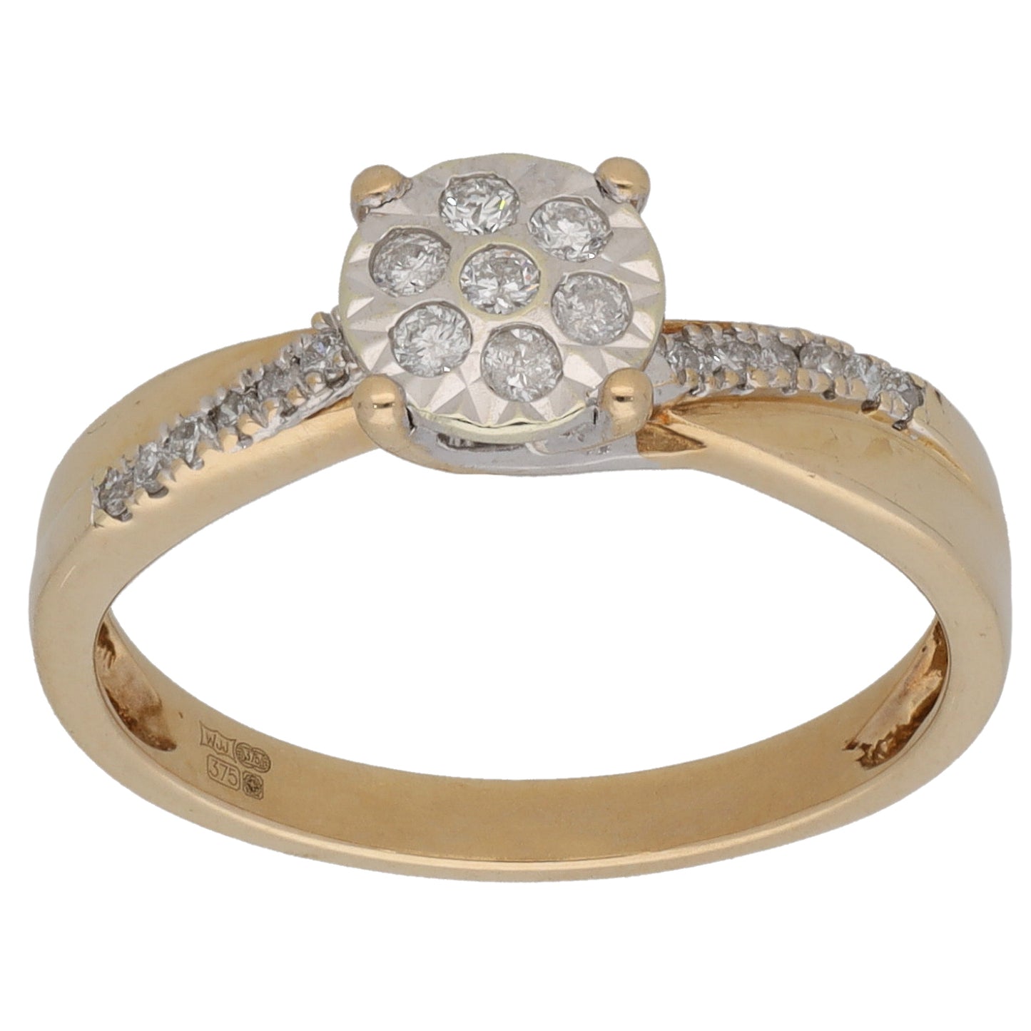 9ct Gold 0.20ct Diamond Cluster Ring Size M