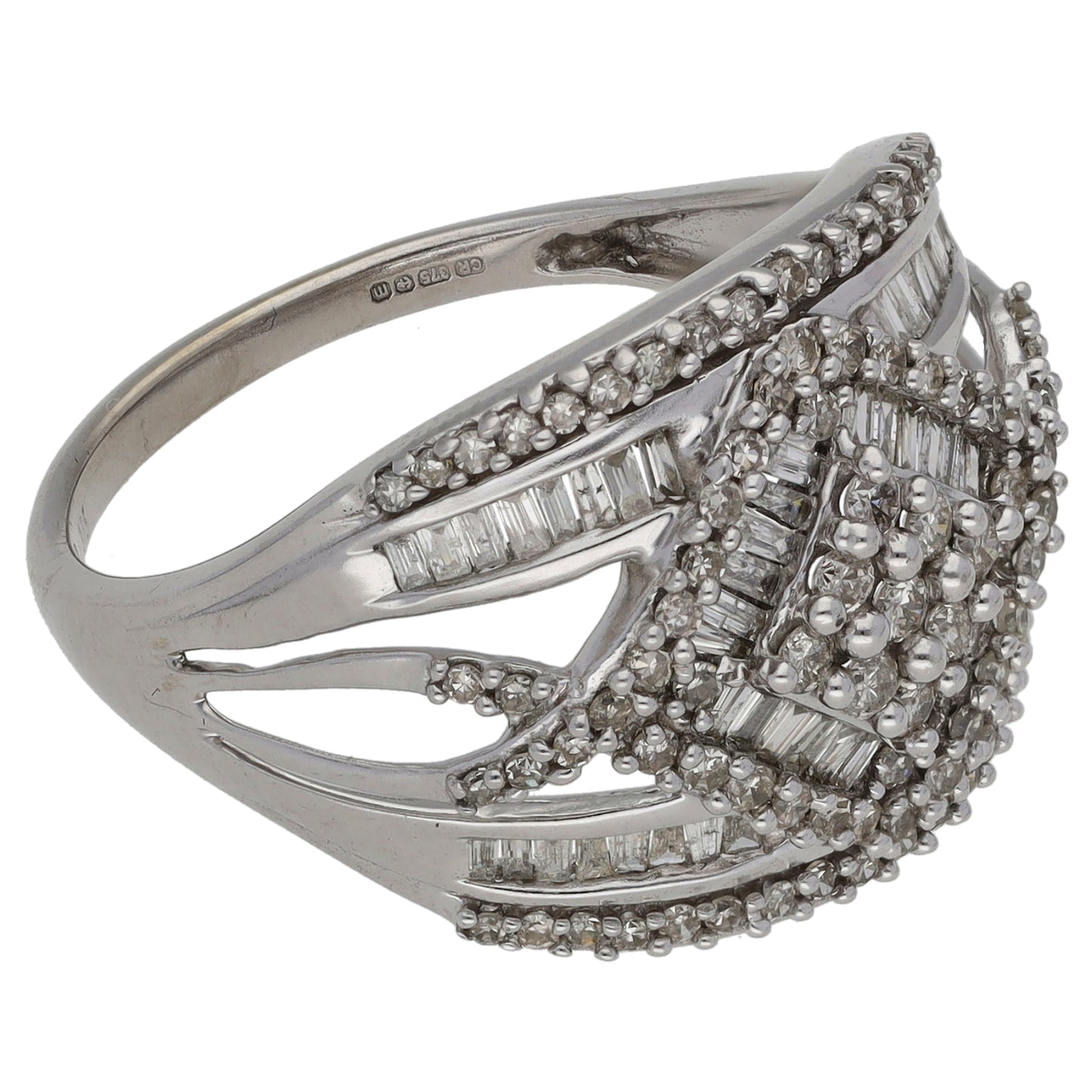 9ct White Gold 0.745ct Diamond Dress/Cocktail Ring Size S