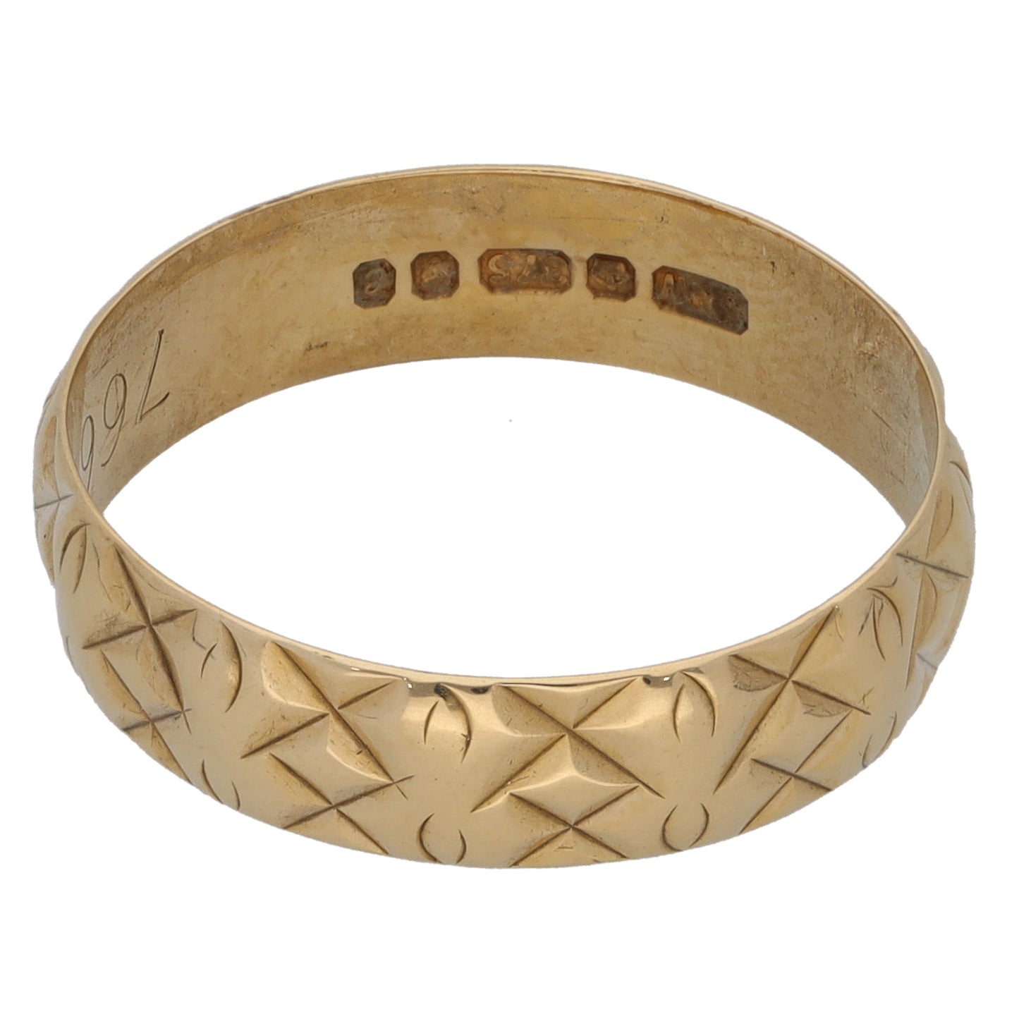 9ct Gold Patterned Wedding Ring Size P