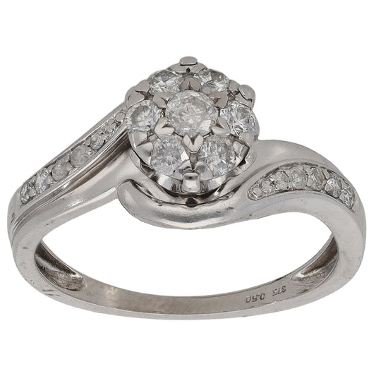 9ct White Gold 0.51ct Diamond Cluster Ring Size N