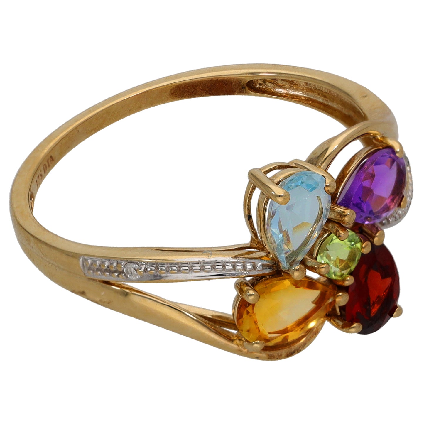 9ct Gold Garnet, Citrine, Amethyst, Topaz, Peridot & 0.01ct Diamond Dress/Cocktail Ring Size T
