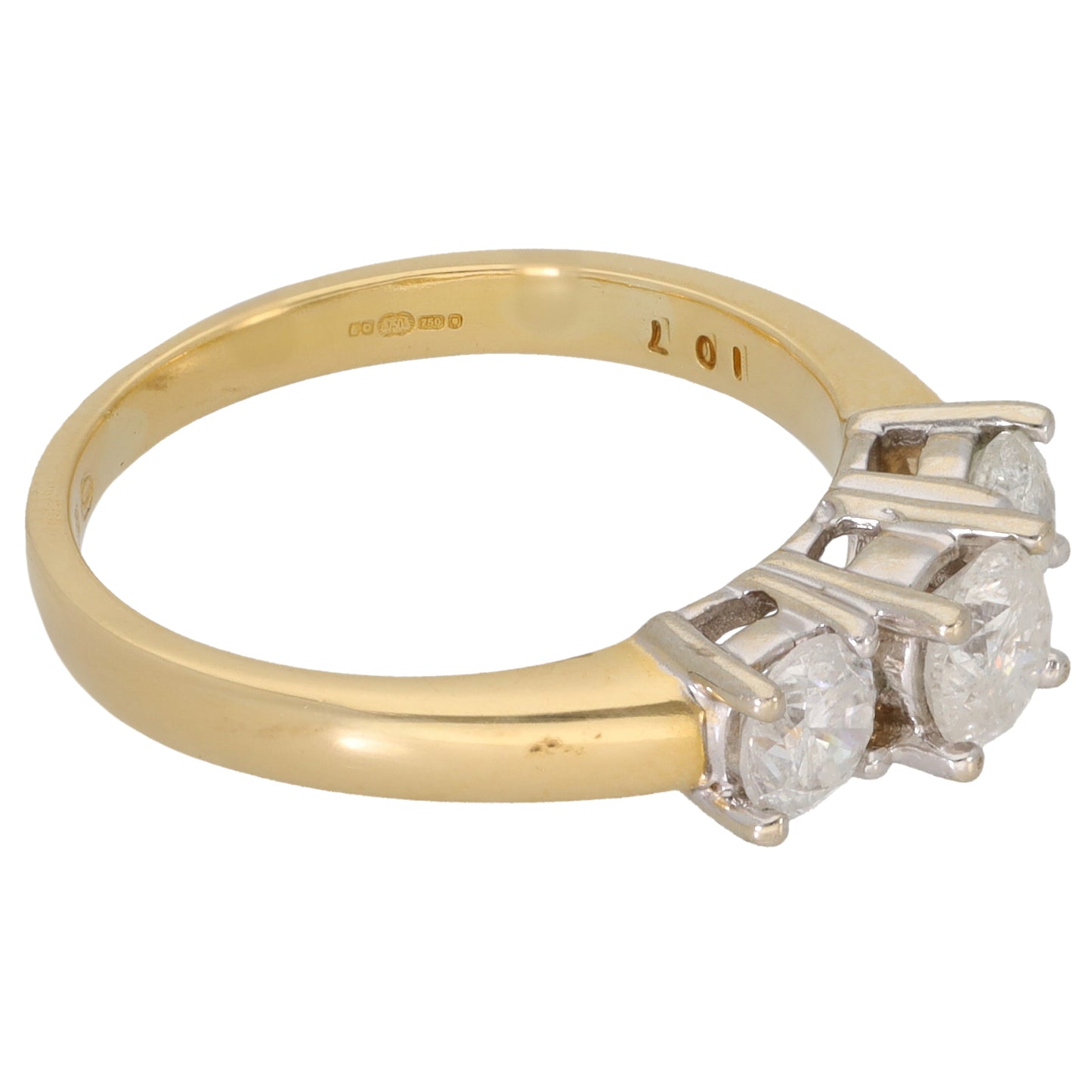 18ct Gold 1.00ct Diamond Trilogy Ring Size M